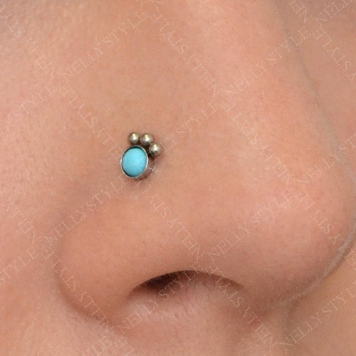 cartilage ring works as tragus earring Surgical Steel Nose Ring with Turquoise Stone helix piercing 