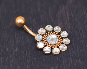 CZ Belly Button Ring - Surgical steel navel jewelry, navel ring short