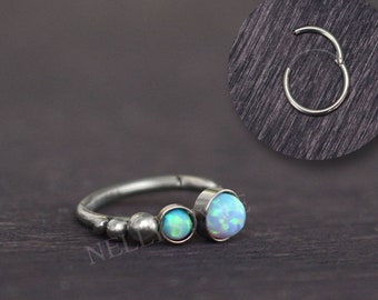 Opal Cartilage Earring Hoop - Tragus Earring, Rook Piercing Jewelry, Helix Earring Clicker