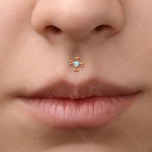 Surgical Steel Opal Labret: Internally Threaded Monroe Medusa Piercing