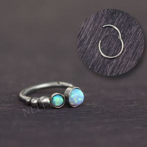 Opal Cartilage Earring Hoop - Tragus earring, rook piercing jewelry, helix earring clicker