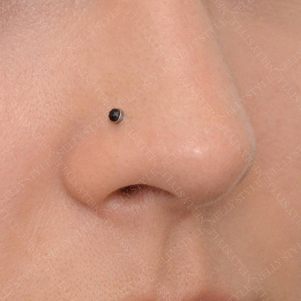 Small Onyx Nose Stud - Titanium Tragus Stud, Cartilage Earring, Helix Ring, Conch Piercing