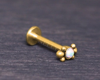 Labret Surgical Steel - Lip jewelry with Opal, monroe lip ring, medusa labret jewelry