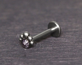 CZ Surgical Steel Internally Threaded Labret - Lip piercing, monroe flat back stud earring, medusa stud