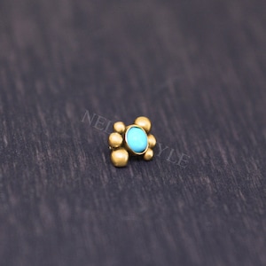 Surgical Stainless Steel Dermal Top Jewelry - Internally threaded top with Turquoise