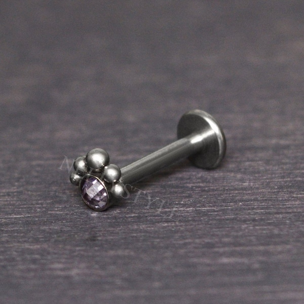 CZ Surgical Steel Internally Threaded Labret - Piercing à lèvres, boucle d’oreille monroe à dos plat, goujon méduse