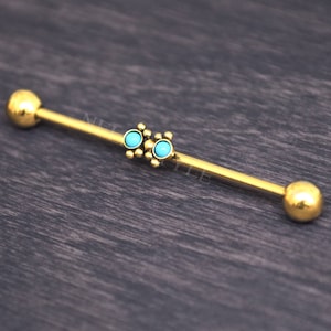 Industrial Jewelry with Turquoise Stone - Surgical Steel Scaffold Barbell