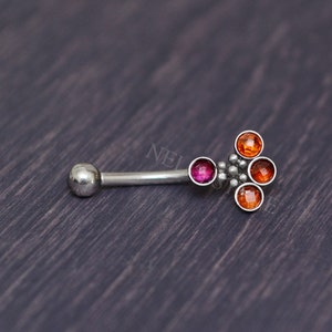 Surgical Steel Eyebrow Jewelry - Rook curved barbell, CZ cartilage banana bar