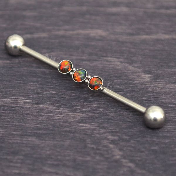 Opal Industrial Piercing - Surgical Steel Scaffold Earring