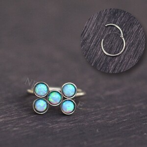 Cartilage Earring Opal - Tragus earring hoop, rook jewelry, surgical steel hoop, clicker for helix