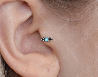 Surgical Steel Tragus Earring with Opal stone - works as nose stud, cartilage earring, conch piercing