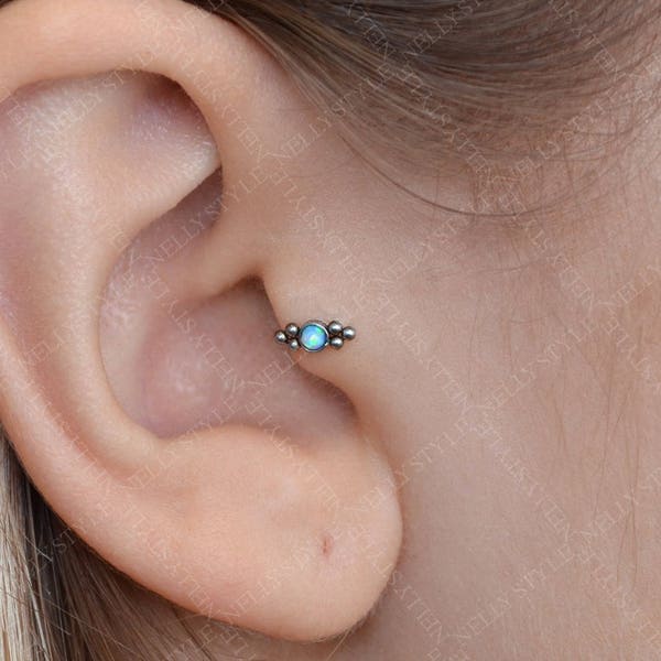 Surgical Steel Tragus Earring with Opal stone - works as nose stud, cartilage earring, conch piercing