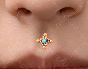 Internally Threaded Labret Stud - Surgical Steel Lip Piercing, Monroe Earring with Turquoise, Medusa Jewelry