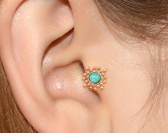 Labret Jewelry - Tragus Piercing Stud, 316L Surgical Steel Cartilage Barbell, Forward Helix Jewelry, Opal Conch Stud