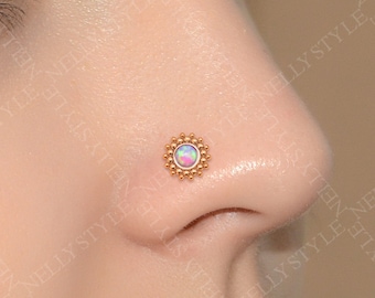 Opal Nose Stud Earring - nose ring surgical steel, nose jewelry