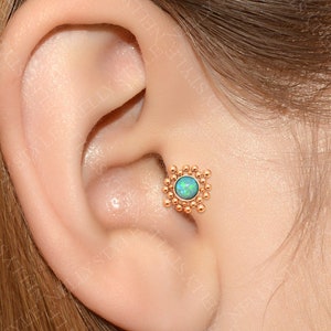 Labret Jewelry - Tragus Piercing Stud, 316L Surgical Steel Cartilage Barbell, Forward Helix Jewelry, Opal Conch Stud