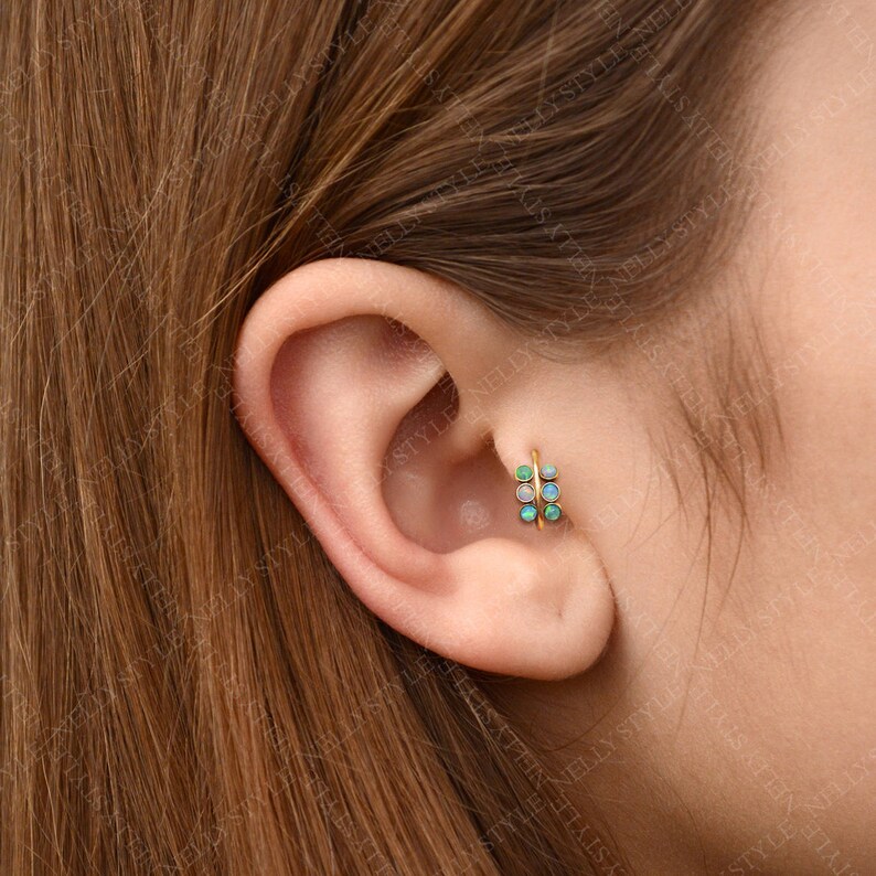 Surgical Steel Tragus Hoop Earring Opal cartilage earring Etsy