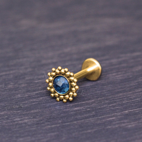 Internally Threaded Labret Stud - Surgical Steel Lip Piercing, Monroe Earring with CZ, Medusa Jewelry