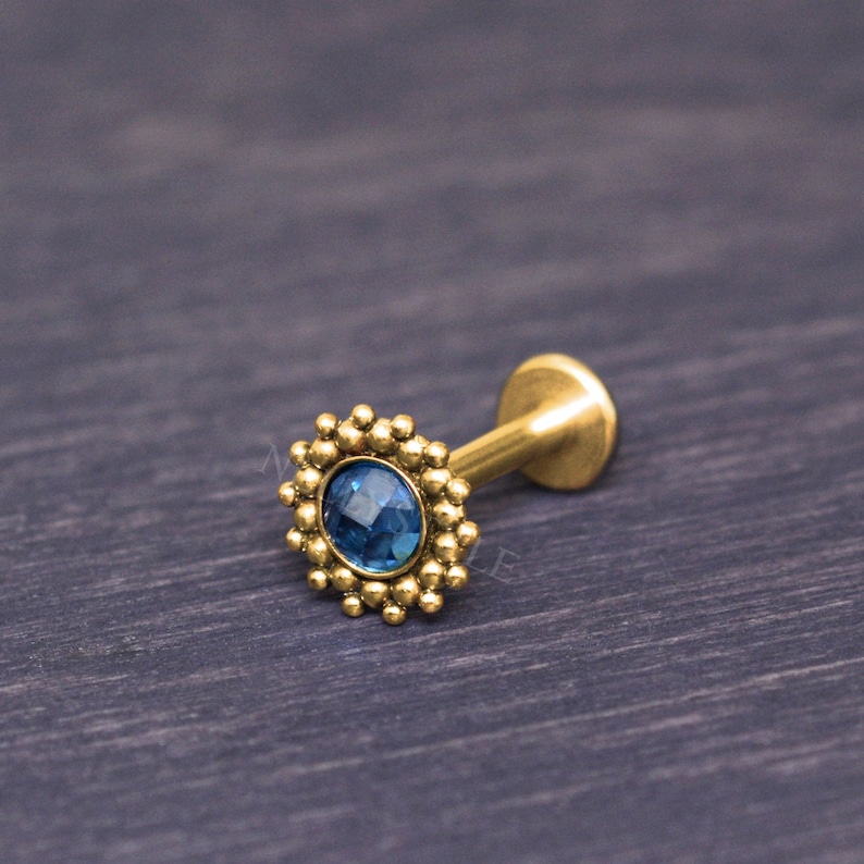 Internally Threaded Labret Stud - Surgical Steel Lip Piercing, Monroe Earring with CZ, Medusa Jewelry image 1