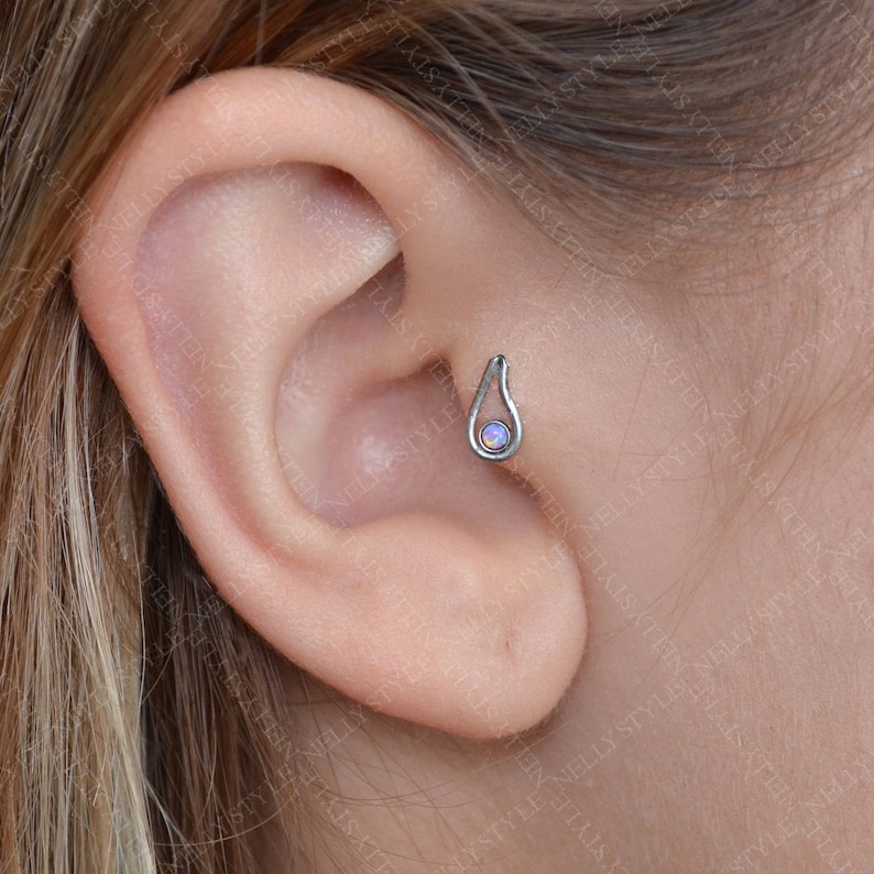 Surgical Steel Tragus Earring With Opal Stone Works as Nose Etsy