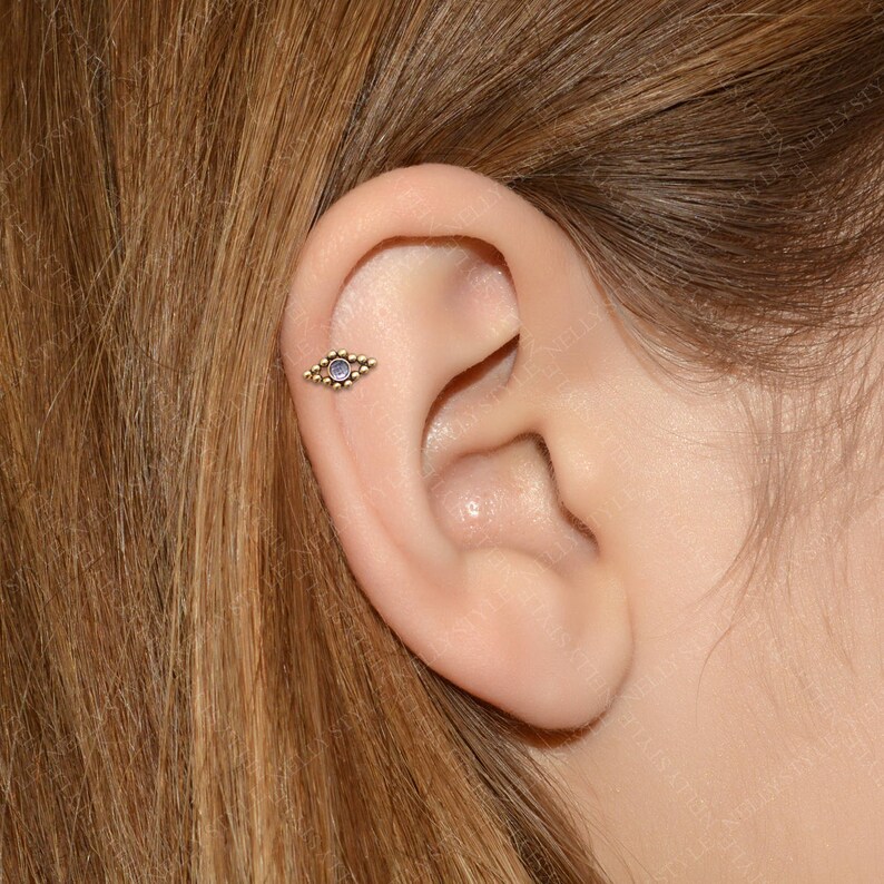 thumbnail interactive-video image 1 of Fleur De Lis Anchor Surgical Steel Cartilage Earring – 16g Helix Tragus Barbell 1 of 6