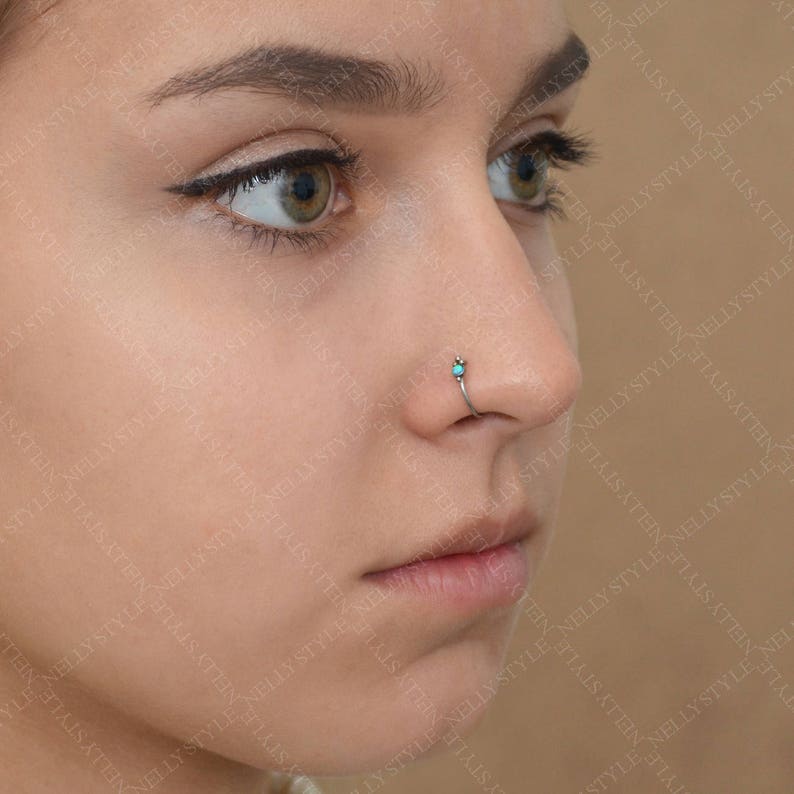 Implant Grade Titanium Nose Ring 18g With Opal Nose Hoop Etsy