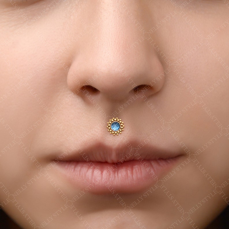 Internally Threaded Labret Stud - Surgical Steel Lip Piercing, Monroe Earring with CZ, Medusa Jewelry image 2