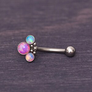 Opal Eyebrow Jewelry - Surgical Steel Rook Barbell, Body Piercing Jewelry