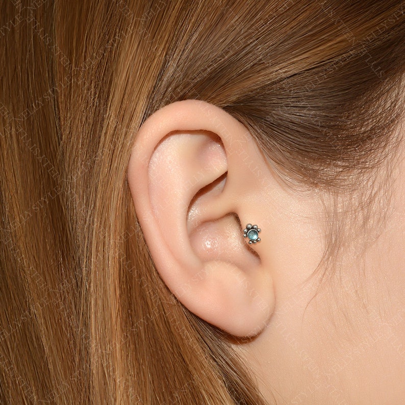 Titanium Labret Cartilage Stud Earring CZ Tragus Piercing Etsy