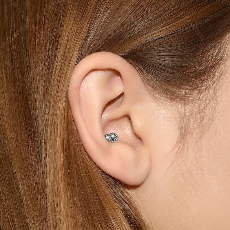 Helix Stud Tragus Jewelry Conch Piercing Jewelry with CZ Cartilage Earring Labret Jewelry Titanium