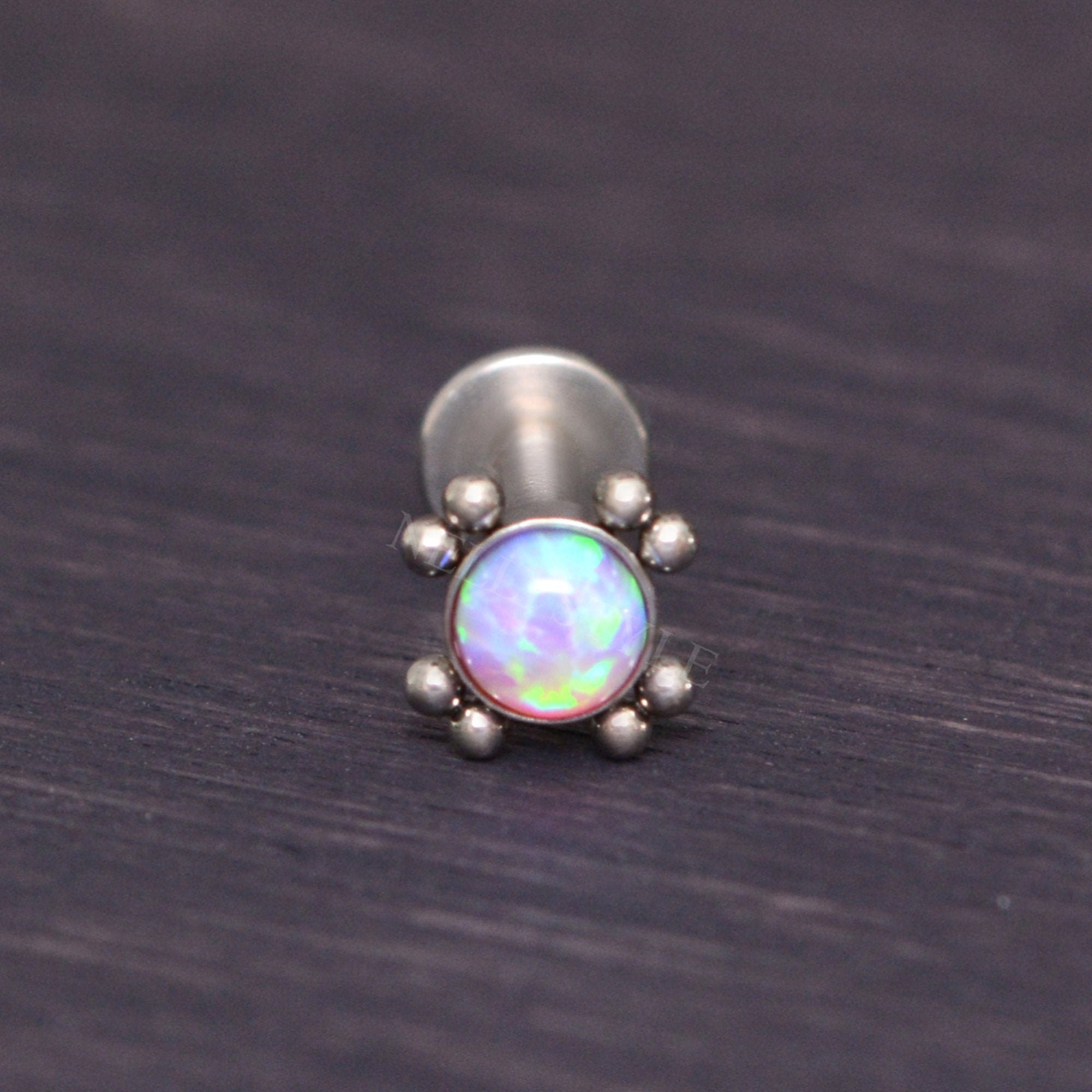 Surgical Steel Labret Jewelry - Opal Lip Piercing Jewelry, Monroe Piercing, Internally Threaded Medusa Lip Jewelry