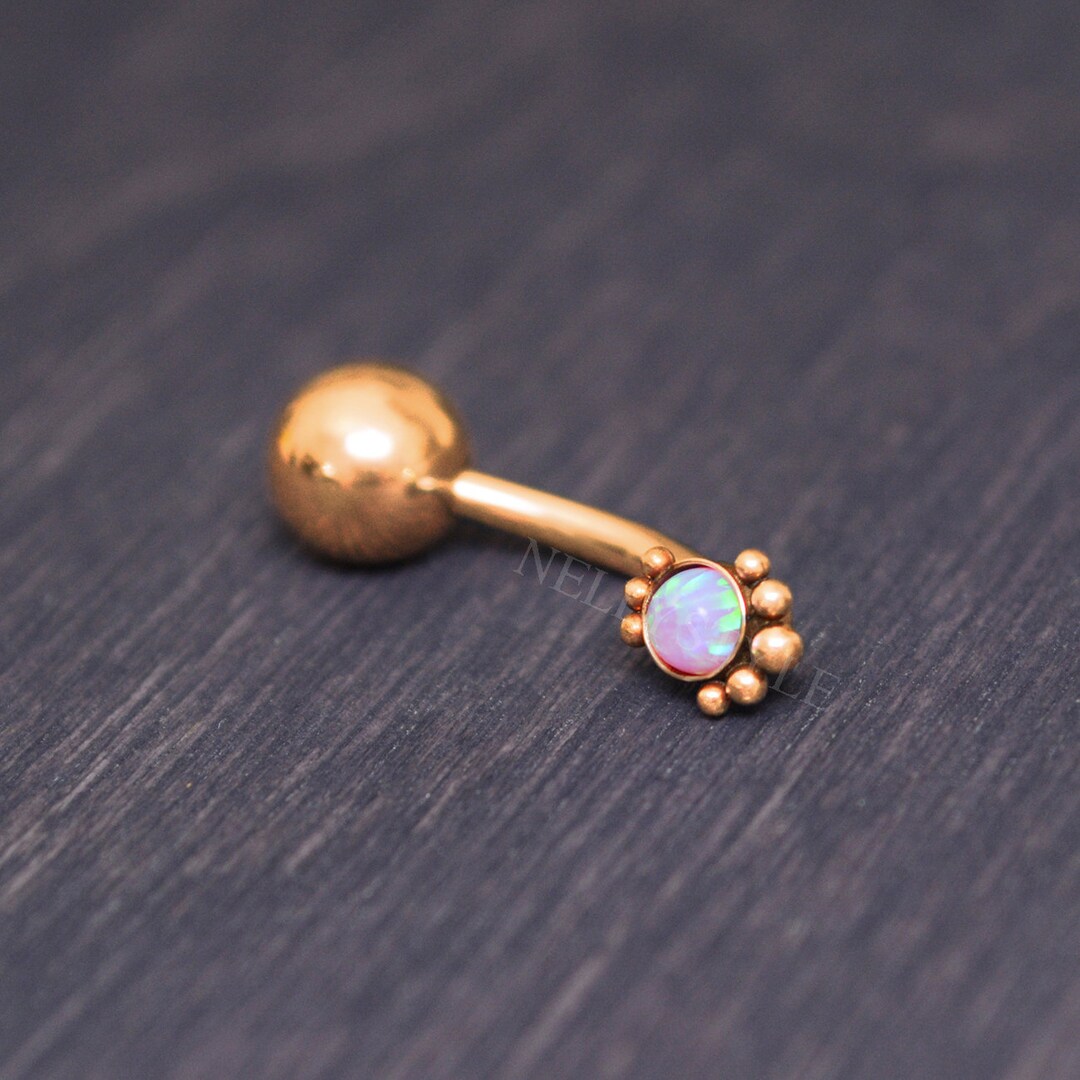 Surgical Steel Belly Bar Belly Button Ring With Opal Body Etsy