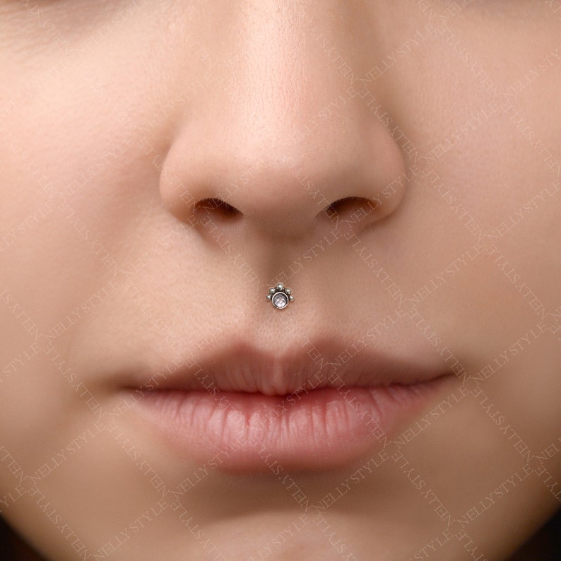 CZ Surgical Steel Internally Threaded Labret Lip piercing, monroe flat back stud earring, medusa stud image 2