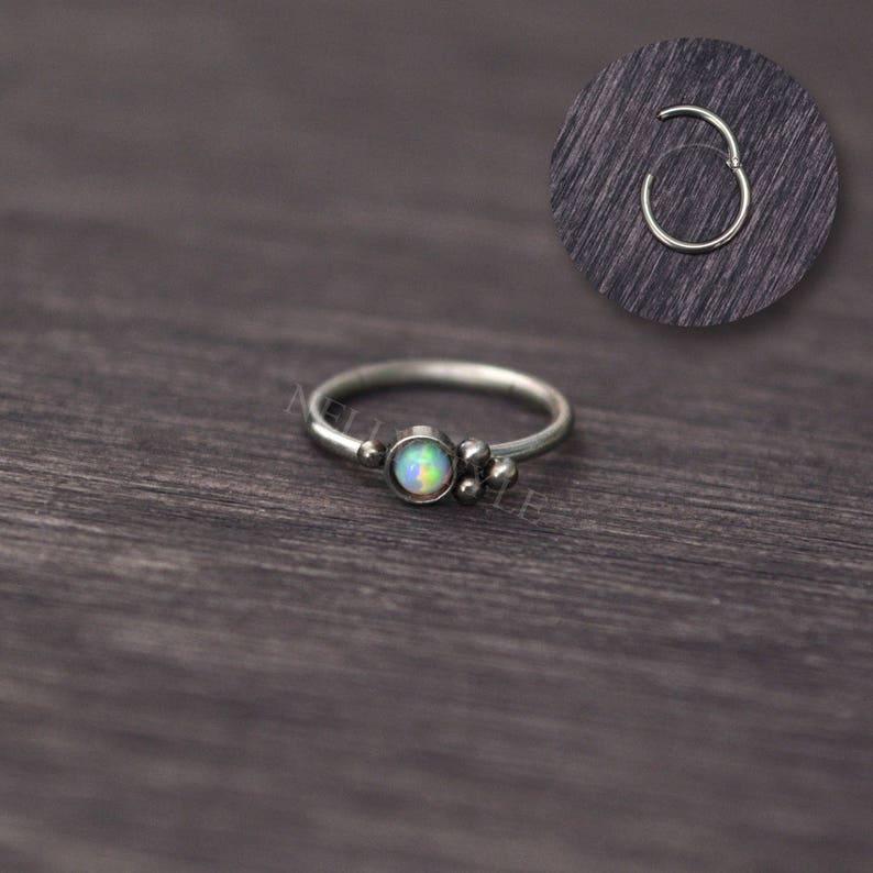 Opal Tragus Earring - Surgical steel cartilage hoop, helix jewelry, rook piercing 