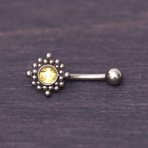 Surgical Steel Eyebrow Ring - Rook Сurved Barbell with CZ, Cartilage Piercing Jewelry