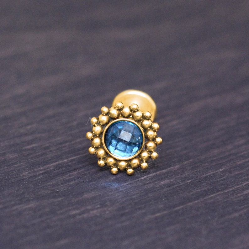 Internally Threaded Labret Stud - Surgical Steel Lip Piercing, Monroe Earring with CZ, Medusa Jewelry image 3