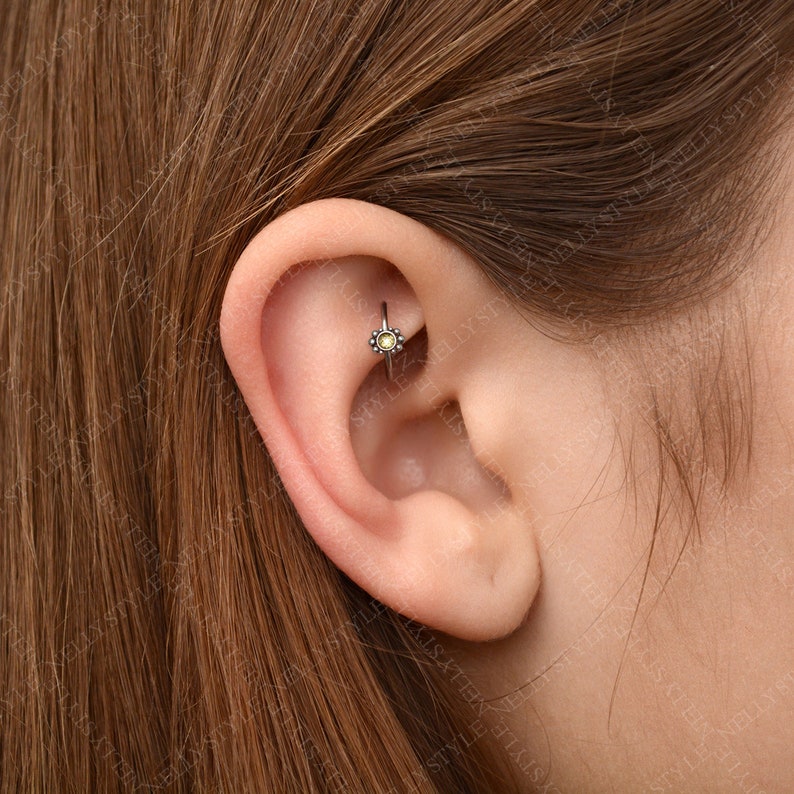Tragus earring hoop Cartilage Earring CZ rook jewelry clicker for helix surgical steel hoop