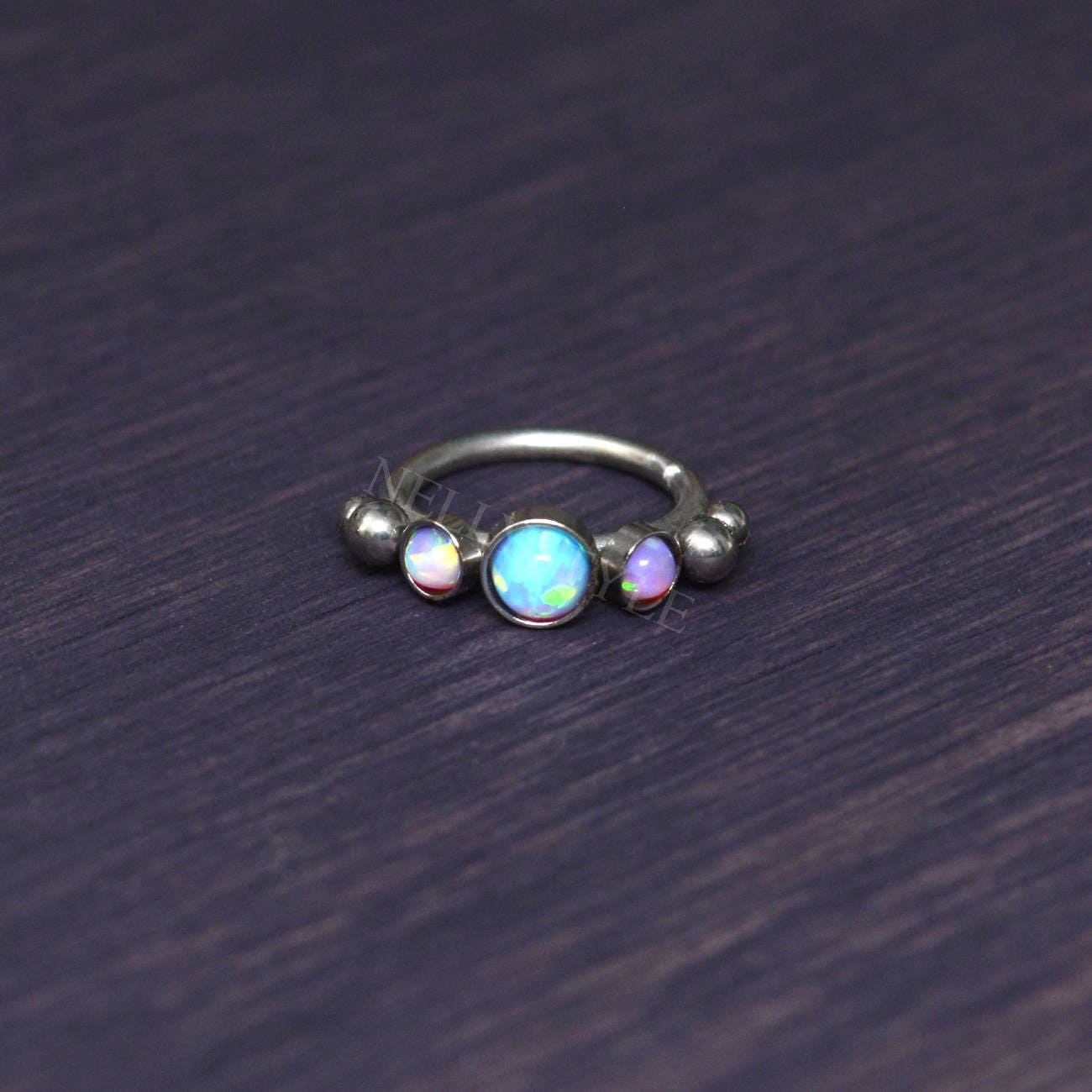 Nose Ring with Opal Gemstone - surgical steel nose piercing