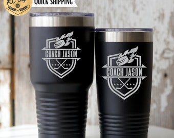 Personalized Hockey Crest Engraved Tumbler, Hockey Gifts, Hockey Mom, Hockey Coach Gifts, 20/30 oz Cup, Hockey Coach Yeti or PC brand cup