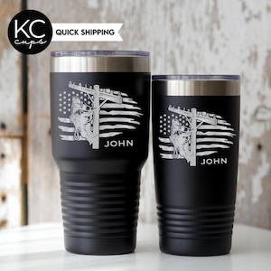 Laser Engraved Lineman Tumbler • Personalized • Lineman Gift for Him • 20 or 30oz Insulated Mug