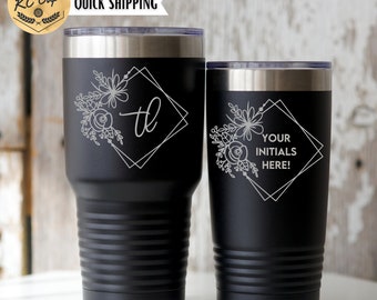 Floral Initials Engraved YETI®, Polar Camel, or RTIC Tumbler Birthday Gift for Her, Custom Logo, Birthday Gifts for Her, Mother's Day