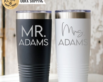 Bride and Groom Set, Bride Tumbler, Wedding Gift Personalized, Bride Gift, Mrs Mug, Mrs Tumbler, Laser Engraved Tumbler, Gift for Couples