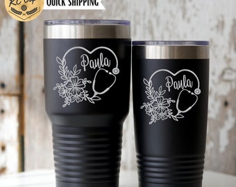 Floral Stethoscope Personalized Laser Engraved Tumbler, 20 or 30 oz tumbler, RN Tumbler, Nurse Gifts, Nurse Cup, Hospital Tumbler, RN Gift