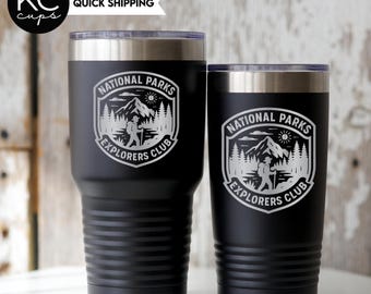 National Parks Explorer Tumbler, Hiking Gift, Engraved Stainless Steel Travel Mug, Outdoorsman Gift, Adventure Coffee Cup
