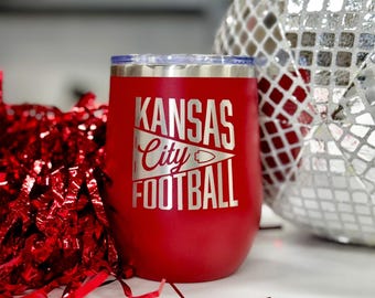 Kansas City Pennant Football Tumbler, Laser Engraved 12 oz Wine Tumbler, Kansas City Football Champions, KC Champ, KC Wine Tumbler