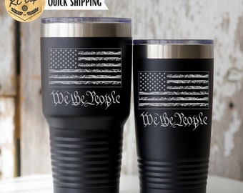 We The People US Flag Tumbler, Engraved Tumbler, 30 oz Tumbler, We The People, 20 oz Tumbler, Distressed US Flag, Patriotic Tumbler, America