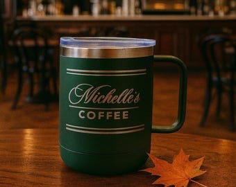 Custom Engraved Coffee Mug, 15oz Stainless Steel Camp Mug with Handle, Preppy Heritage Inspired