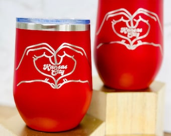 Kansas City Heart Wine Tumbler, Laser Engraved 12 oz Wine Tumbler, Football Championship 2024, Kansas City Football Wine, KC Wine Tumbler