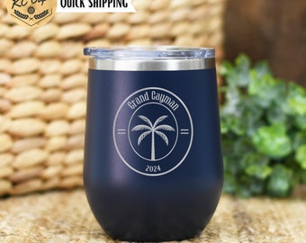 Custom Vacation Tumbler - Engraved 12 oz Custom Wine Tumbler, Life is Better at the Beach Mug, Vacay Wine Tumbler, Palm tree Vacation