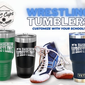 Custom Mascot Wrestling Tumbler, 20 oz Tumbler, 30 oz Tumbler, Laser Engraved Tumbler, Stainless Steel Cup, Wrestling Gift, School Mascot